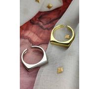 The Colourful Aura Adjustable Flat Top Square Thin Open Sterling Silver Signet Solid Ring In Gold Gold One Size
