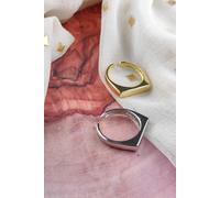The Colourful Aura Adjustable Flat Top Square Thin Open Sterling Silver Signet Solid Ring Silver One Size