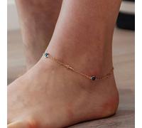 The Colourful Aura Women's Adjustable Golden Evil Eye Cross Christian Luck Eye Protection Turkish Anklet in Gold | Size: 8 The Colourful Aura Gold 8