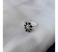 Adjustable Silver Black Floral Slim Daisy Dainty Midi Ring The Colourful Aura Silver One Size