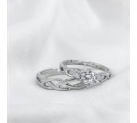 The Colourful Aura Adjustable Silver Couple Promise Braid Zircon Matching Ring Set Silver One Size