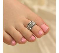 The Colourful Aura Adjustable Silver Wide Bohemian Indian Bichiya Toe Ring Silver One Size