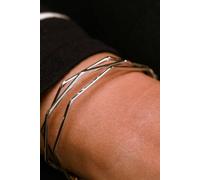 The Colourful Aura Adjustable Three Layer Silver Twist Angle Geometric Open Cuff Bangle Bracelet Silver One Size