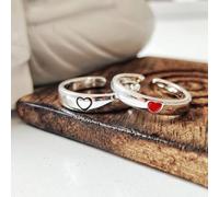 The Colourful Aura Adjustable Two Matching Heart Couple Promise Ring In Silver Silver One Size