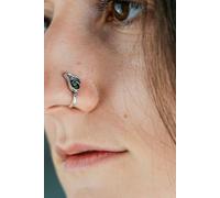 The Colourful Aura Antique Floral Oxidised German Silver Clip On Non Pierced Nose Pin Silver One Size