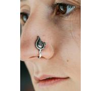 The Colourful Aura Antique Quality Designer Shankh Oxidised Clip On Non Pierced Nose Ring In Silver Silver One Size