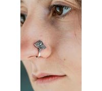 The Colourful Aura Antique Quality Oxidised Silver Floral Simple Non Pierced Nose Pin The Colourful Aura Silver One Size
