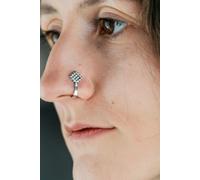 The Colourful Aura Antique Square Dots Oxidised Tribal Gypsy Non Pierced Clip On Nose Pin in Silver The Colourful Aura Silver One Size