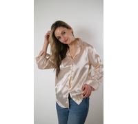 The Colourful Aura Beige Silk Satin Plain Long Sleeve Solid Print Loose Shirt Beige 10-12