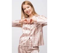 The Colourful Aura Beige Stripe Soft Satin Long Sleeve Night Suit Women's Silk Sleepwear Pyjama Set Beige XXL