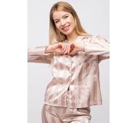 The Colourful Aura Beige Stripe Soft Satin Long Sleeve Night Suit Women's Silk Sleepwear Pyjama Set | Size: 2XL The Colourful Aura Beige 2XL