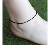 The Colourful Aura Black Beads Slim Indie Chain Boho Payal Anklet Black One Size