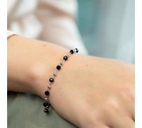 The Colourful Aura Black Crystal Beads Indian Mangalsutra Beaded Nazaria Bracelet In Silver Silver 6 inches