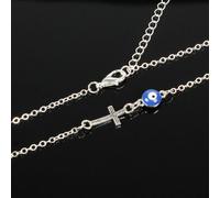 The Colourful Aura Blue Evil Eye Sideways Cross Christian Charm Minimalist Choker Dainty Necklace In Silver Silver One Size