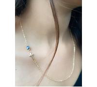 The Colourful Aura Blue Evil Eye Sideways Cross Christian Charm Minimalist Choker Dainty Necklace In Gold Gold One Size