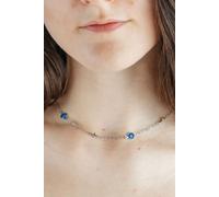 The Colourful Aura Blue Evil Eye Sideways Cross Necklace Minimalist Choker Dainty Protection Choker In Silver Silver 18 inches