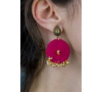 The Colourful Aura Blue Handmade Poth White Pearl Fabric Earrings In Pink Pink One Size