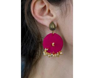 The Colourful Aura Blue Handmade Poth White Pearl Fabric Earrings In Pink Pink One Size