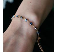 The Colourful Aura Blue Turkish Evil Eye Beaded Charm Protection Minimalist Adjustable Bracelet in Gold | Size: 9 inches The Colourful Aura Gold 9 inches