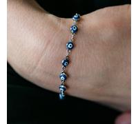 The Colourful Aura Blue Turkish Evil Eye Beaded Charm Protection Minimalist Adjustable Bracelet In Silver Silver 8