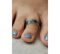 The Colourful Aura Bohemian Midi Tribal Beach Stacking Wide Band Toe Ring In Black Black One Size