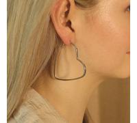 The Colourful Aura Boho Large Heart Geometric Hoop Earrings In Silver Silver One Size