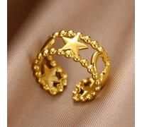The Colourful Aura Celestial Star Moon Beaded Adjustable Ring Open Band In Gold Gold One Size