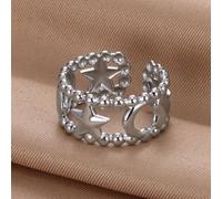 The Colourful Aura Celestial Star Moon Beaded Adjustable Ring Open Band In Silver Silver
