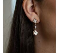 The Colourful Aura Clover Shamrock Floral Dangle Drop Earrings In White White