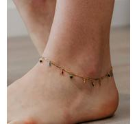 The Colourful Aura Women's Colourful Mama Boho Charm Silver Dangle Dainty Rainbow Anklet in Gold | Size: 9 inches The Colourful Aura Gold 9 inches
