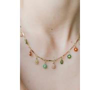The Colourful Aura Colourful Rainbow Flower Indie Boho Daisy Charms Dangle Choker Summer Necklace In Gold Gold 14 inches