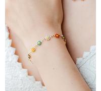 The Colourful Aura Colourful Rainbow Sun Flower Charm Indie Daisy Floral Summer Boho Bracelet In Gold Gold