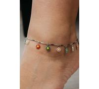 The Colourful Aura Women's Colourful Rainbow Sun Flower Dangle Charms Indie Boho Daisy Summer Anklet in Silver | Size: 10 inches The Colourful Aura Silver 10 inches