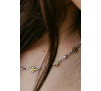 The Colourful Aura Colourful White Indie Boho Daisy Sun Flower Pearl Choker Floral Summer Necklace In Silver Silver 18 inches