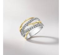 The Colourful Aura Women's Cross Wide Silver Gold Stone Band Ring | Size: 9 The Colourful Aura Silver 9
