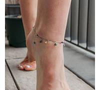 The Colourful Aura Dainty Colourful Evil Eye Beaded Dangly Protection Foot Anklet In Silver Silver 7