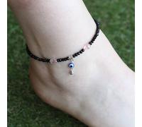 Dangle Evil Eye Black Beaded Silver Foot Anklet Payal The Colourful Aura Black 10 inches