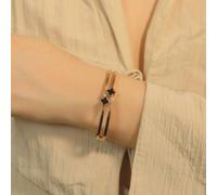 The Colourful Aura Dual Clover Leaf Zircon Irish Floral Shamrock Design Bangle Bracelet In Gold Gold One Size