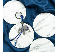 The Colourful Aura Elephant Animal Tassel Turkish Protection Evil Eye Nazar House Car Keychain in Silver