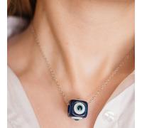 The Colourful Aura Women's Evil Eye Dice Square Bead Minimalist Adjustable Pendant Protection Necklace in Silver | Size: 12 The Colourful Aura Silver 12