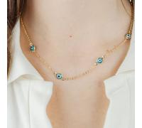 The Colourful Aura Evil Eye Gold And Silver Charm Protection Turkish Eye Blue Bead Choker Necklace Gold 14 inches