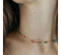 The Colourful Aura Evil Eye Gold & Silver Colourful Beaded Protection Turkish Eye Choker Necklace | Size: 14 inches The Colourful Aura Gold 14 inches