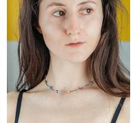 Evil Eye Gold and Silver Colourful Beaded Protection Turkish Eye Choker Necklace The Colourful Aura Silver 18 inches