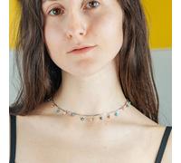 The Colourful Aura Evil Eye Rainbow Dangle Devil Eye Protection Dangly Choker Dainty Necklace In Silver Silver 18 inches
