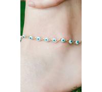 The Colourful Aura Evil Eye Turkish Beaded Summer Foot Protection Nazar Anklet In Gold Gold 9 inches