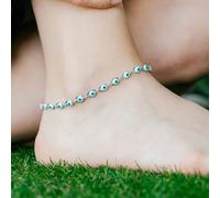 The Colourful Aura Women's Evil Eye Turkish Beaded Summer Foot Protection Nazar Anklet in Silver | Size: 7 The Colourful Aura Silver 7