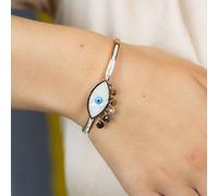 The Colourful Aura Evil Eye White Enamel Sequin Dangle 18Ct Plated Gold Arm Bangle Gold One Size