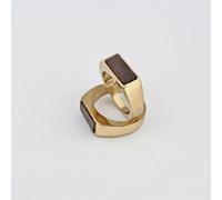 The Colourful Aura Flat Top Rectangle Thin Black Signet Solid Brass 18Ct Gold Ring Gold
