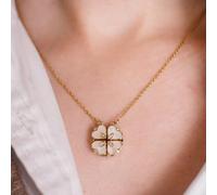 The Colourful Aura Women's Four Heart Magnet Zircon Crystal Foldable Drop Pendant Flower Necklace in Gold The Colourful Aura Gold One Size