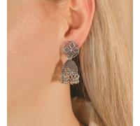 The Colourful Aura Geometric Indian Oxidised Boho Drop Dome Ethnic Jhumki Earrings In Silver Silver One Size